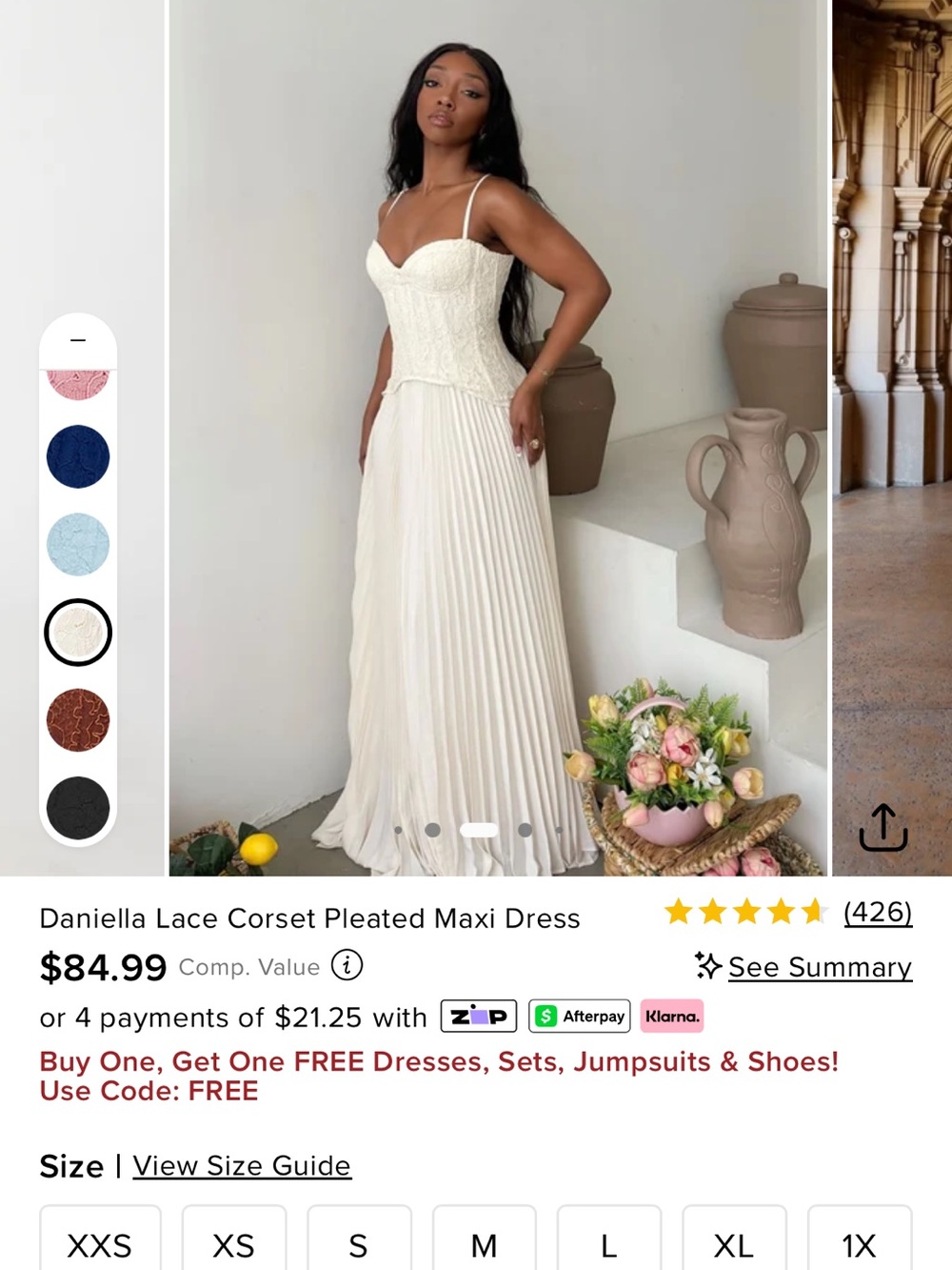 Fashion Nova Daniella Lace Corset Pleated Maxi Dress — Ivory